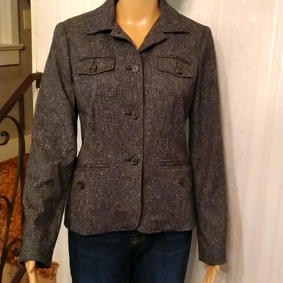 🌺 Beautiful Village by Liz Claiborne grey with black and white specks jacket 6 - Picture 4 of 5